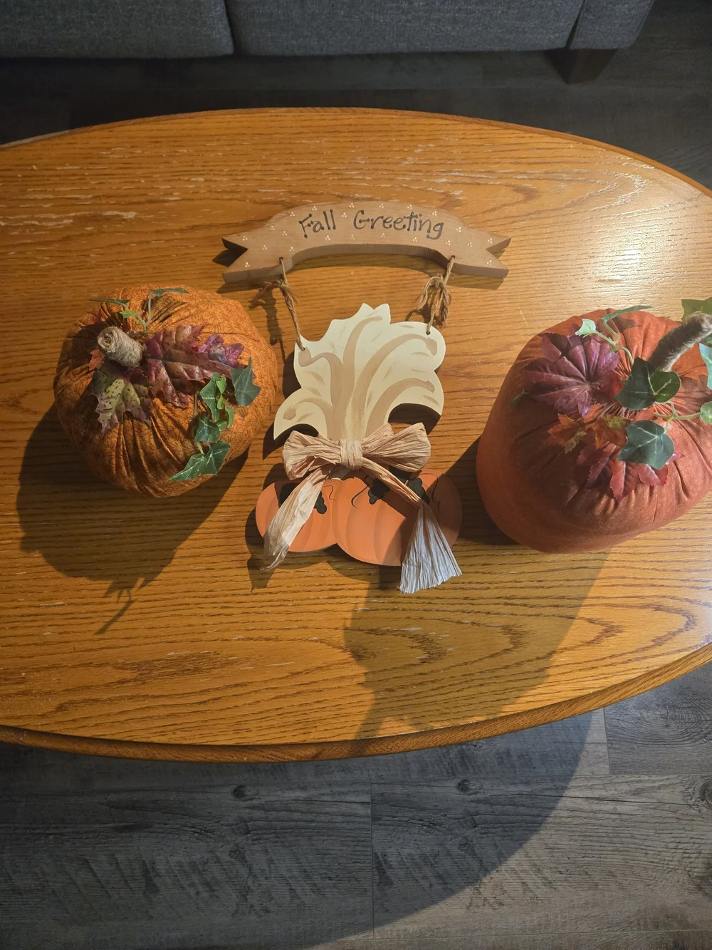 Fall Greeting Pumpkin Door Hanger And Fabric Pumpkins Home Decor